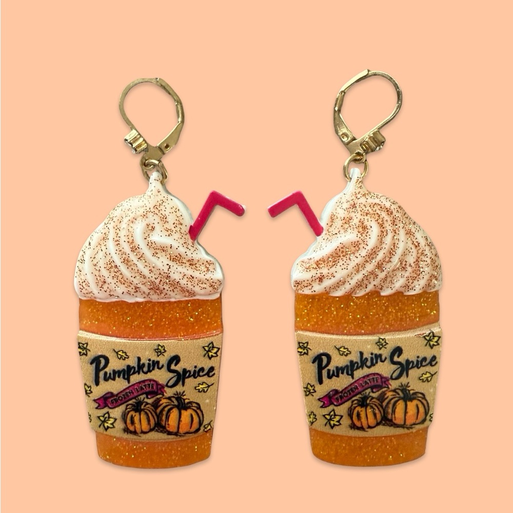 Betsey Johnson Pumpkin Spice Earrings with Orange and White Glitter